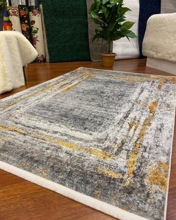 Corso Modern Gray Yellow Washable Rug - Image 2