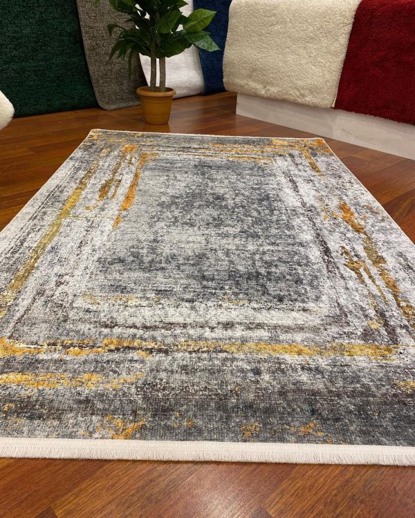 Corso Modern Gray Yellow Washable Rug - Image 3